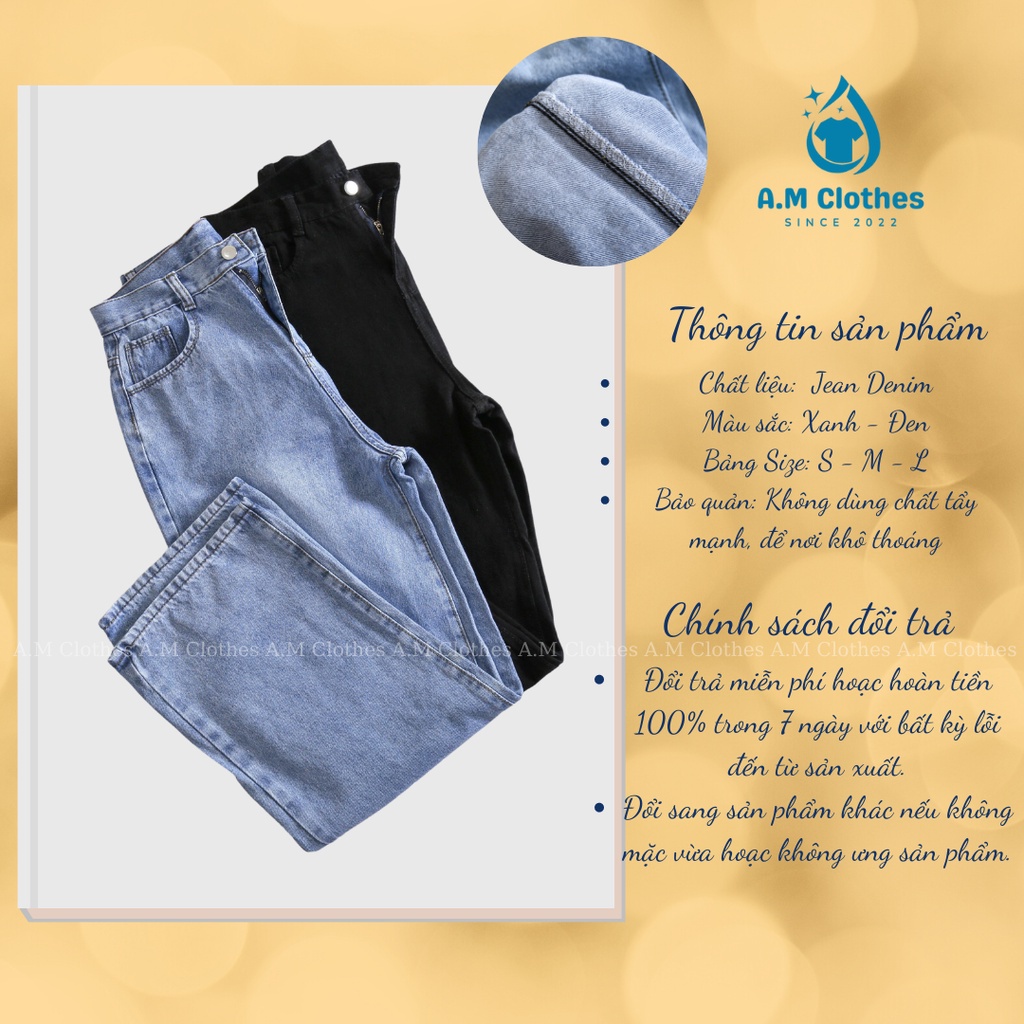 Quần bò ống rộng nữ cạp cao A.M Clothes quần jeans ống rộng lưng cao, vải bò dày đẹp, không giãn,dáng suông kiểu baggy