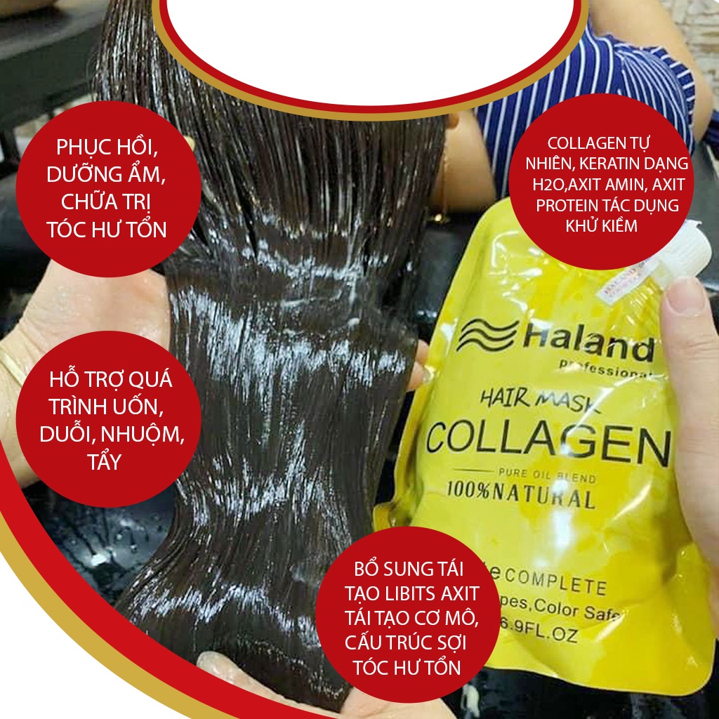 Kem ủ tóc phục hồi hư tổn túi 500ml chính hãng collagen Haland 500ML