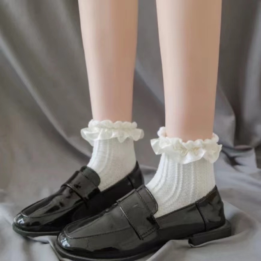 Vớ Lolita Nhật Bản Màu Sắc Ngọt Ngào Viền Ren Ruy Băng Phồng Dễ Phối Đồ Cho Nữ