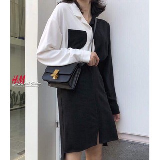 Áo sơ mi phối thân đen trắng .