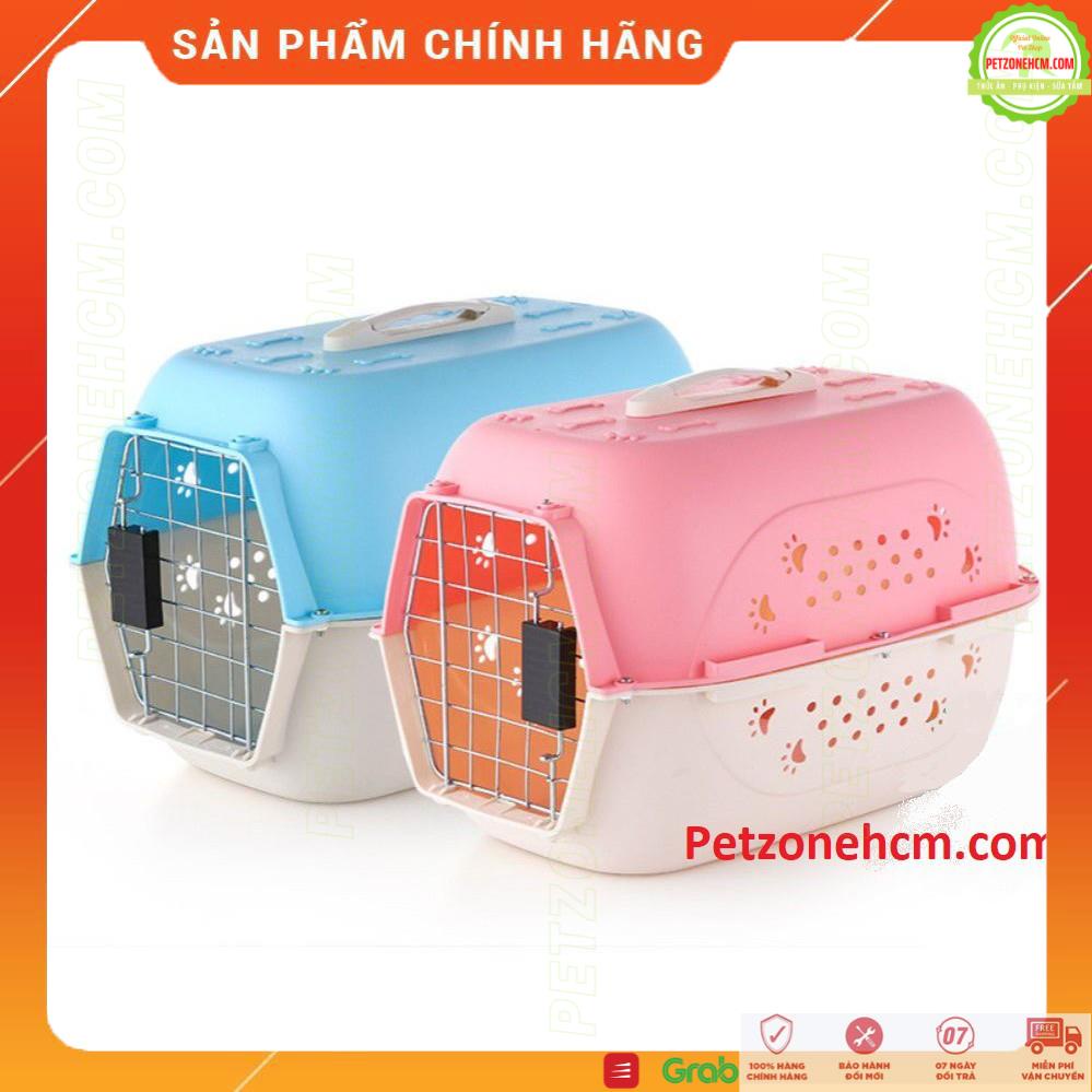 Lồng nhựa vận chuyển chó mèo <6kg ⚜ FREESHIP ⚜ có họa tiết bàn chân bằng nhựa PP dùng đi xe tàu - hàng không - máy bay