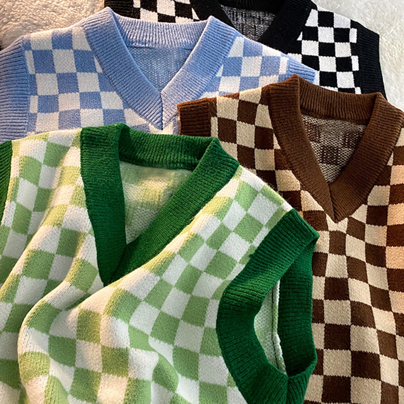 C&M SHOP 2021 Áo ghi lê dệt kim cổ chữ V không tay phong cách mới
