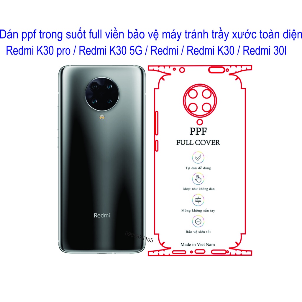 Miếng Dán PPF Full viền Redmi K30 pro / Redmi K30 5G / Redmi K30 / Redmi 3l Bảo vệ máy tránh trầy xước toàn diện