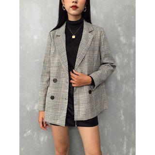 Áo blazer Cache Cache kẻ xám 4 khuy