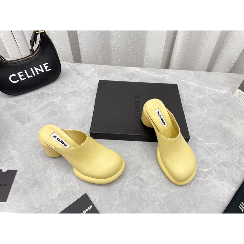 Giày sục cao gót mũi vuông thương hiệu Jil Sander da thật cao cấp nhiều màu