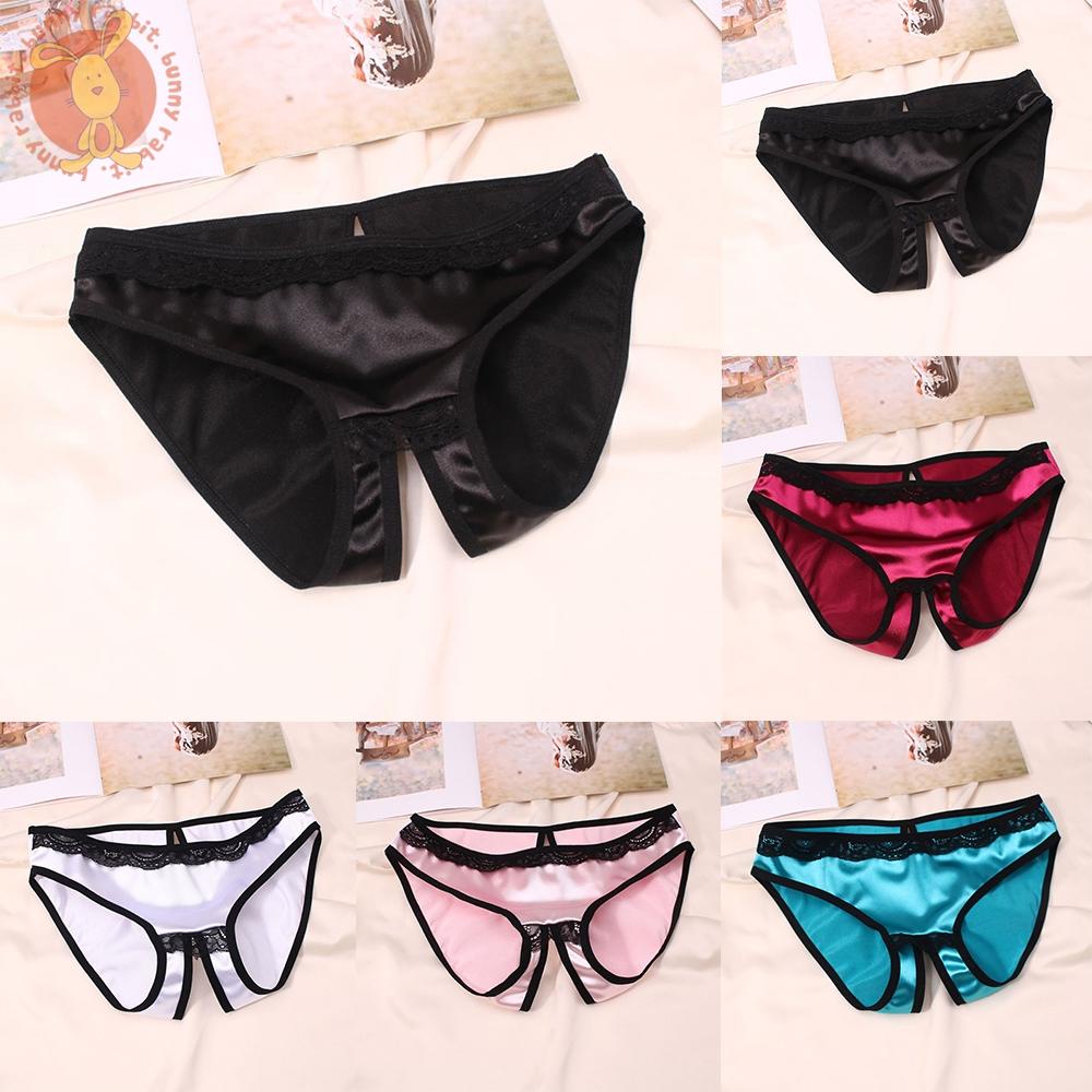 Quần Lót Lọt Khe Bằng Lụa Satin Không Đáy Quyến Rũ Cho Nữ