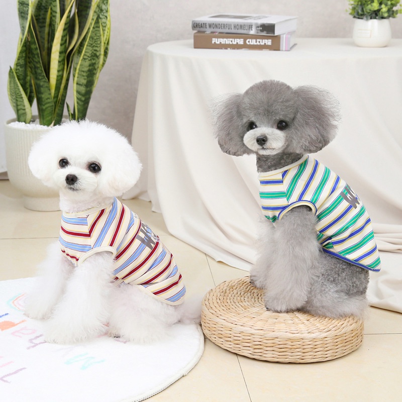 Áo Tank Top Kẻ Sọc In Họa Tiết Gấu Hoạt Hình Dễ Thương Thời Trang Xuân Hè Cho Thú Cưng