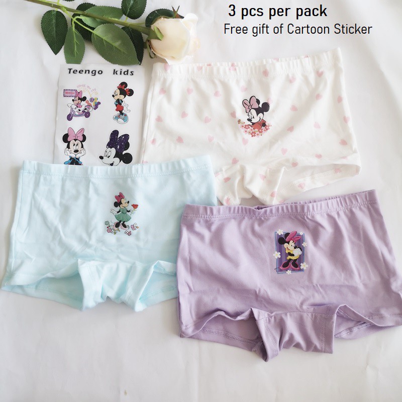 DISNEY Bộ 3 Quần Lót 95% Cotton 5% In Hoạt Hình Mickey Minnie Kitty / Hoa Cúc Chất Lượng Cao Cho Bé Gái 2-12 Tuổi