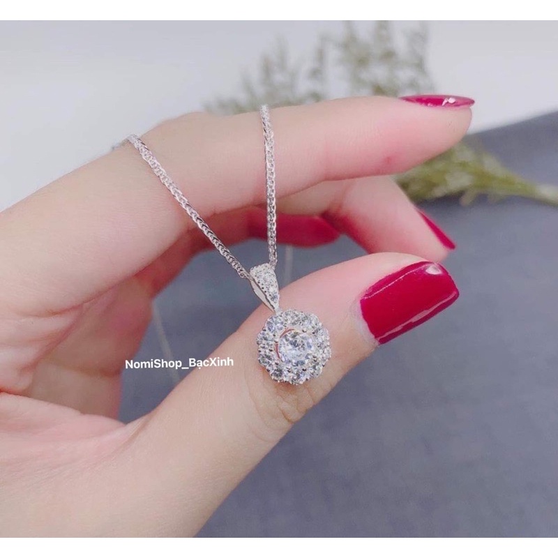 Dây chuyền nữ Bạc mặt đá tròn cách điệu, dây stick thiết kế bện đặc biệt mỏng nhẹ nhưng vô cùng chắc chắn - Nomi Shop