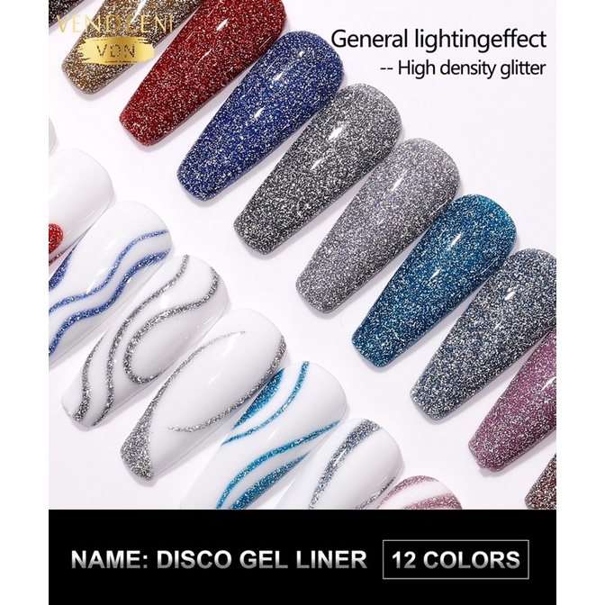 Sơn gel cọ nét vẽ nhũ flash vendeeni set 12 màu
