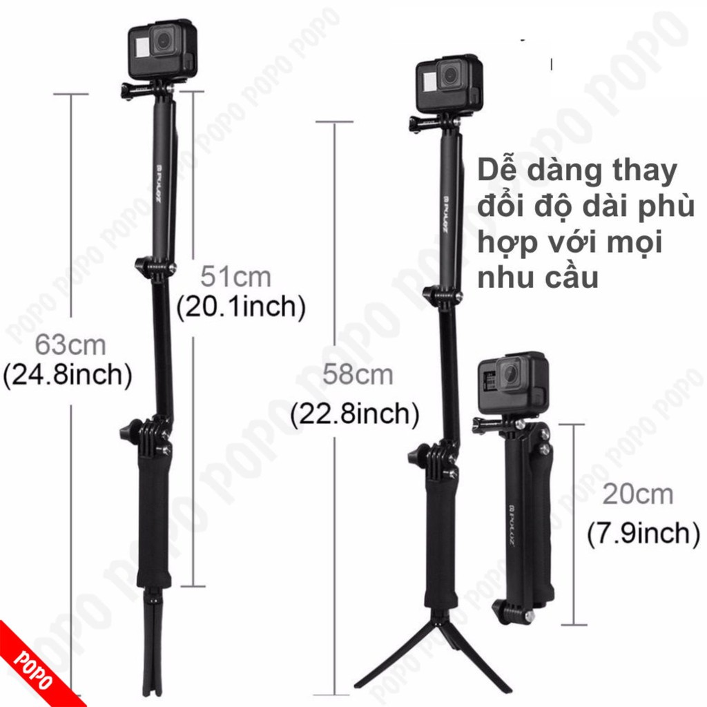 Gậy 3 Khúc Selfie Gopro  3 Way Monopod cho Gopro và SJCAM SHARK