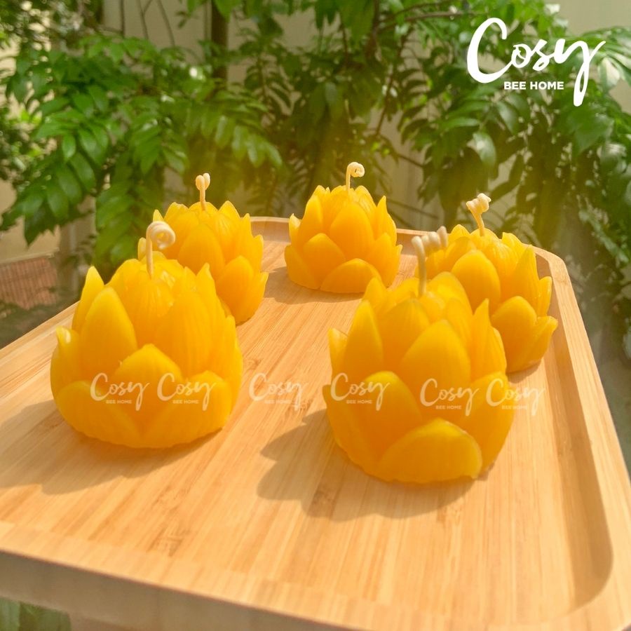 Nến Sáp Ong Hoa Sen Búp, nến cúng phật, tu tập, an toàn không khói, thơm dễ chịu, thời gian cháy 11-12 giờ,cosy bee home