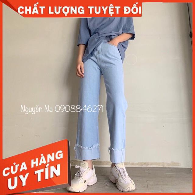 Quần jeans ống rộng gấp lai 2 màu đậm- nhạt | BigBuy360 - bigbuy360.vn