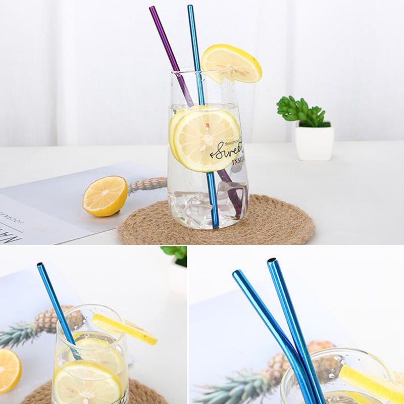 Bộ 4 Ống Hút Kim Loại Màu Sắc Cầu Vồng Kèm Cọ Vệ Sinh Bằng Inox 304