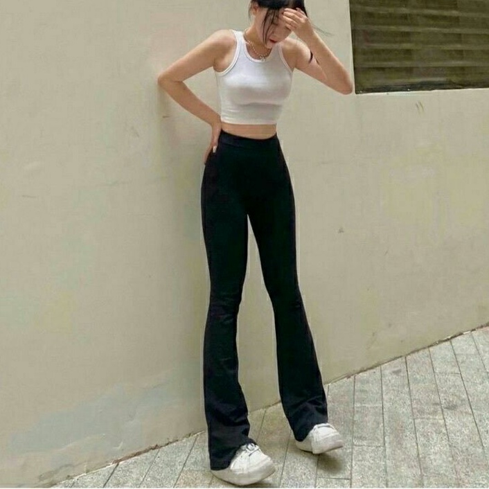 Quần Ống Loe Nữ Cạp Cao Dáng Dài, Quần Legging Nữ Ôm Ống Loe Nên From Tôn Dáng Siêu Đep