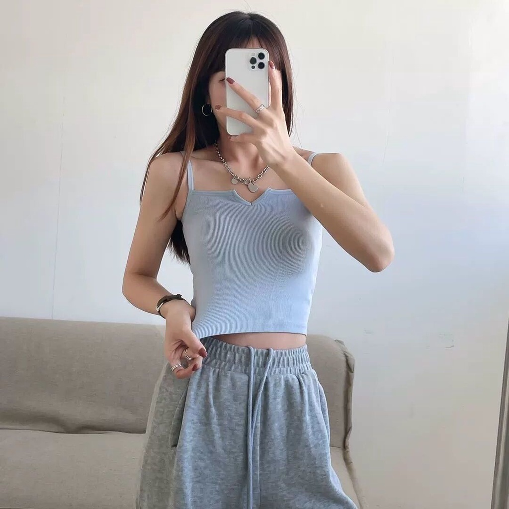 Áo Hai Dây Có Mút Đệm Ngực Màu Trơn Kiểu Dáng Thể Thao Quyến Rũ Cho Nữ