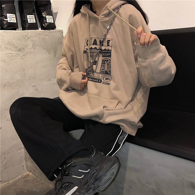 Áo hoodie unisex nữ form rộng dài, hoodie nữ unisex form rộng màu đen be có mũ thời trang - UNA04