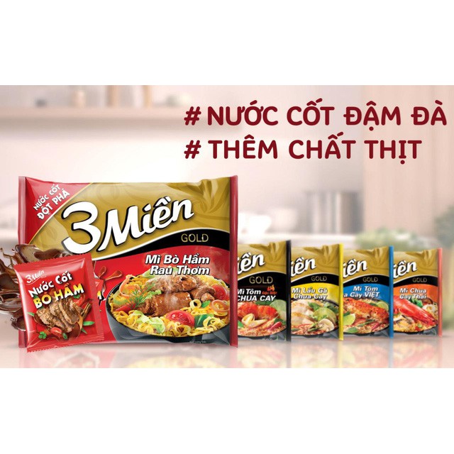 MÌ 3 MIỀN GOLD BÒ HẦM RAU THƠM - LẨU GÀ CHUA CAY - TÔM CHUA CAY VIỆT