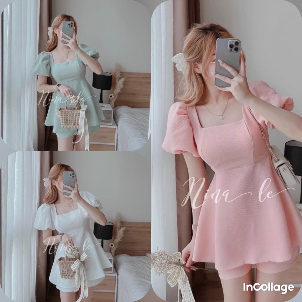 Sét bộ đồ nữ áo bánh bèo thiết kế thắt nơ sau cực kì dễ thương phối quần ống rộng 3 màu trắng , xanh và hồng xinh