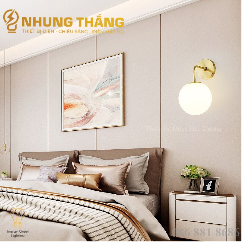 Đèn Treo Tường Mặt Trăng 6101 Thân Vàng - Chao Thủy Tinh - Kiểu Dáng Sang Trọng - Tặng kèm Bóng Led - Bảo Hành 12 Tháng