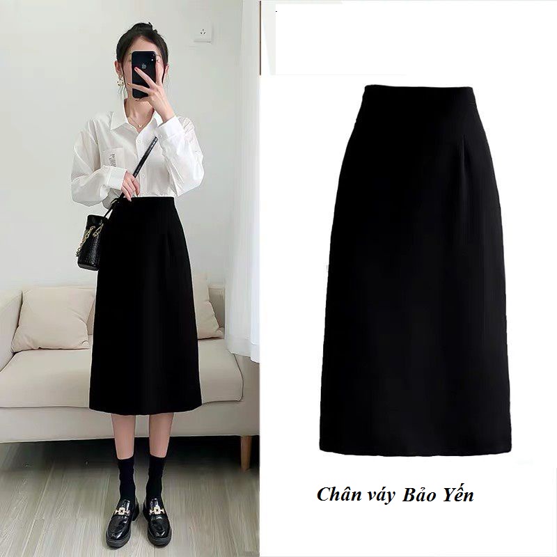 Chân váy midi A dài 70cm xẻ sau cạp khóa( sẵn size) - M44