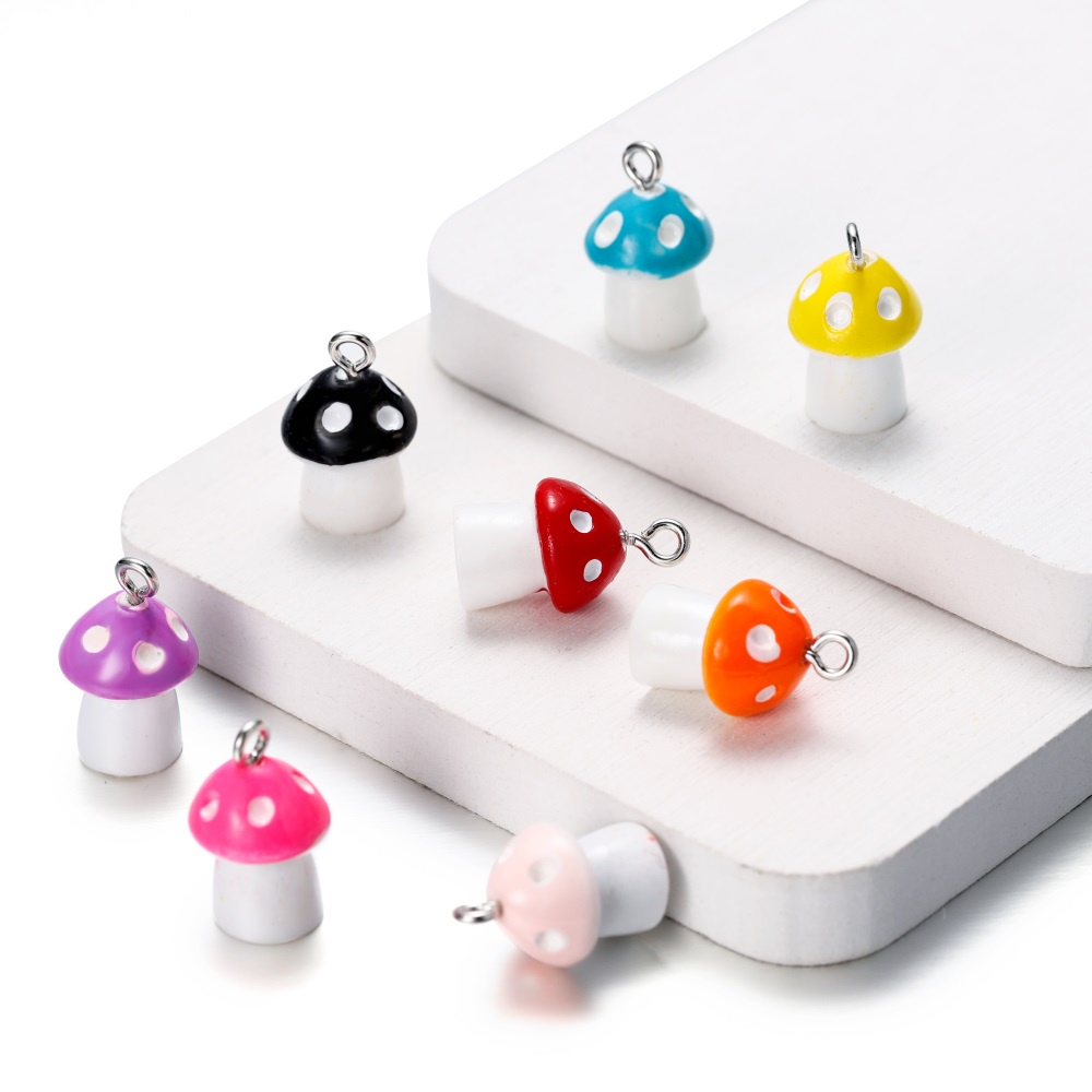 Set 10 Hạt Nhựa Hình Nấm Nhiều Màu Sắc Kích Thước 11 * 18mm