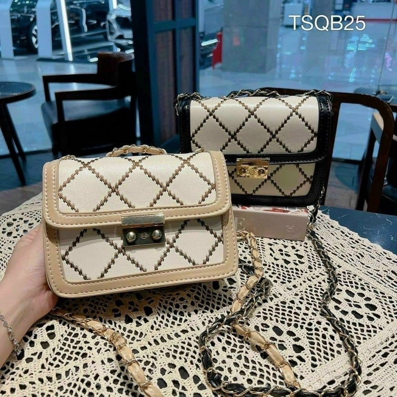 Túi xách đeo chéo đẹp, túi đeo vai khoá bấm trần chỉ màu kiểu dáng hàn quốc đơn giản dễ thương đi chơi đi học cho nữ