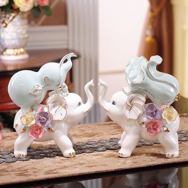 Đôi voi sứ tài lộc - Decor trang trí nhà cửa