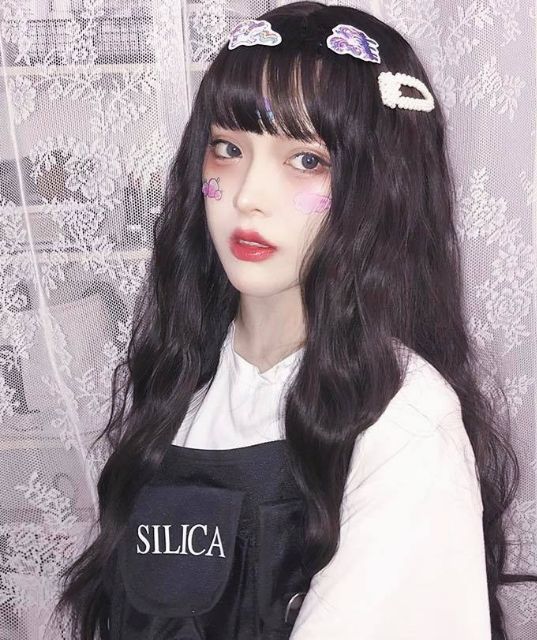 Tóc giả nguyên đầu xoăn FREESHIP  tóc giả nguyên đầu xoăn sóng 3 trục 8183