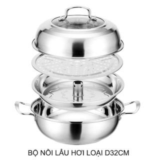 Nồi lẩu hấp đa năng 3 tầng  inox 304 đáy 3 lớp dùng được cho bếp ga,bếp từ và bếp hồng ngoại.