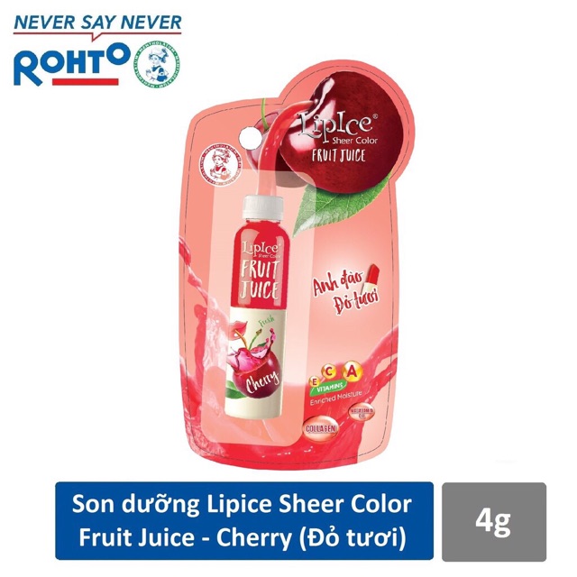 Son dưỡng chiết xuất nước ép trái cây Lipice Sheer Color Fruit Juice 4g - Đủ mùi hương: đỏ, cam, hồng