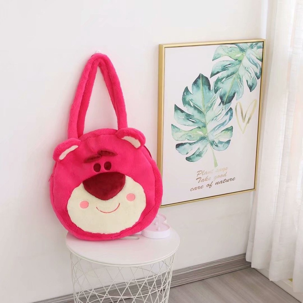 Túi Xách Đeo Vai Hình Tròn Cỡ Lớn Nhồi Bông Họa Tiết Hoạt Hình 2 Kiểu Dễ Thương Cho Học Sinh