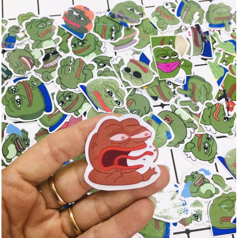 Sticker ếch xanh pepe 30 cái ép lụa dễ thương cute có đề can bóc dán