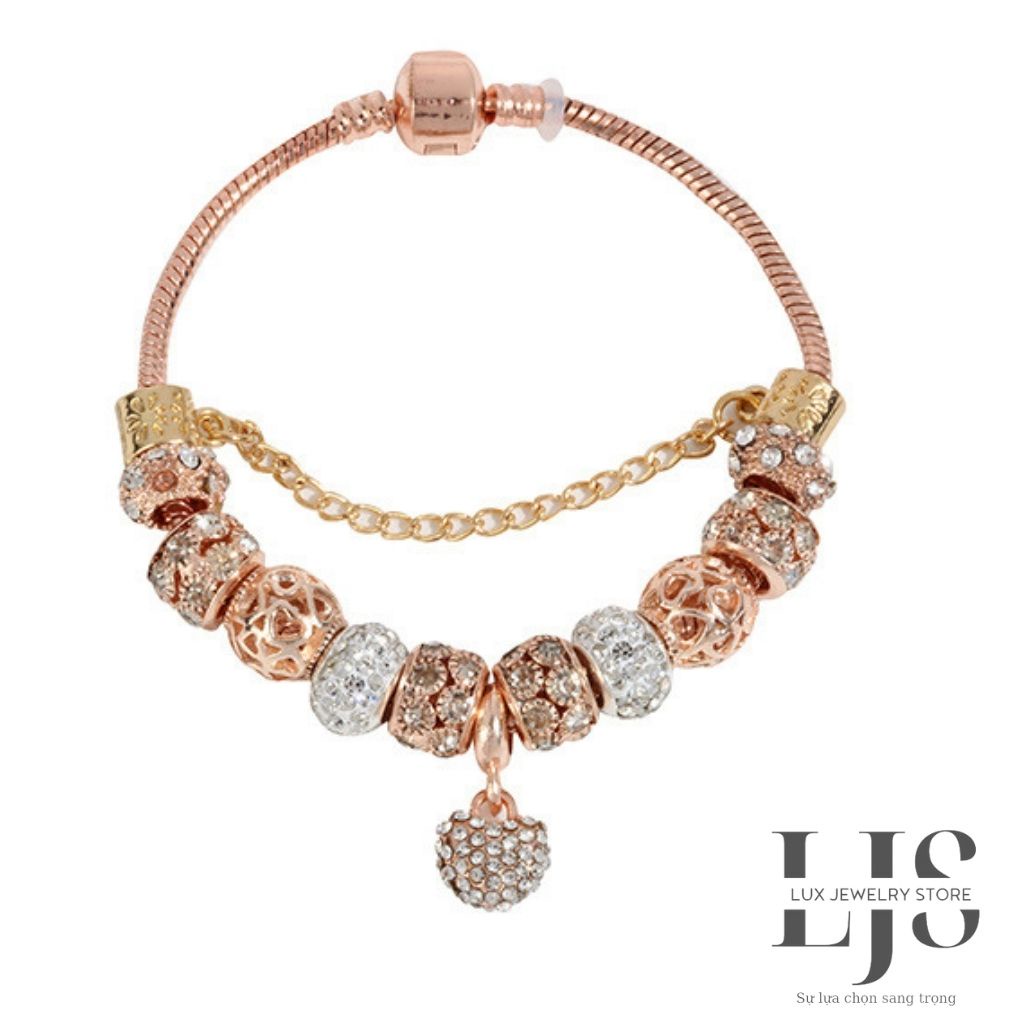 Lắc tay không gỉ Lux Jewelry, vòng tay pan mềm mạ vàng hồng - LUX779