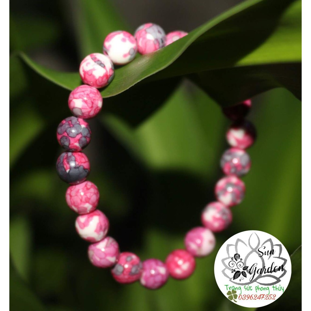 Vòng tay gỗ hóa thạch màu hoa đào 8ly