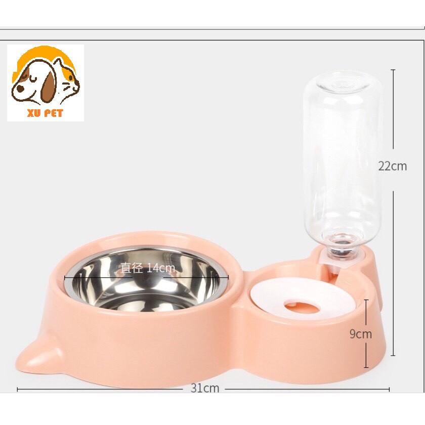 [Mã 252FMCGSALE giảm 8% tối đa 100k đơn 500K] Bát Ăn Đôi Bằng Inox Cho Chó Mèo Kèm Bình Nước Tự Động