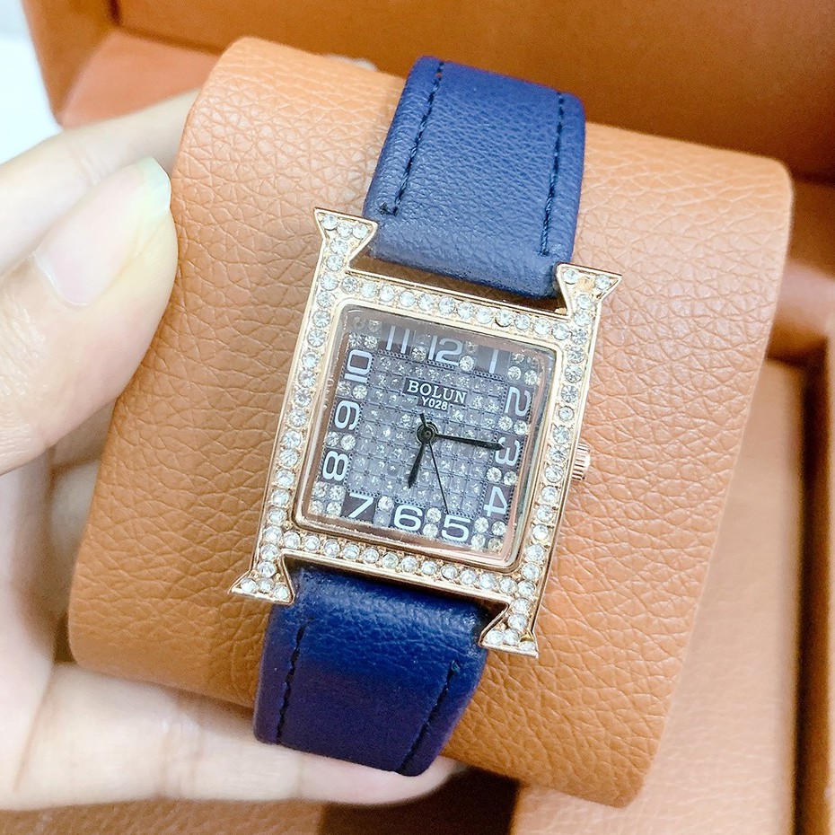 Đồng hồ nữ bolun mặt chữ H đính đá dây da cao cấp mẫu mới nhất - kèm ảnh thật