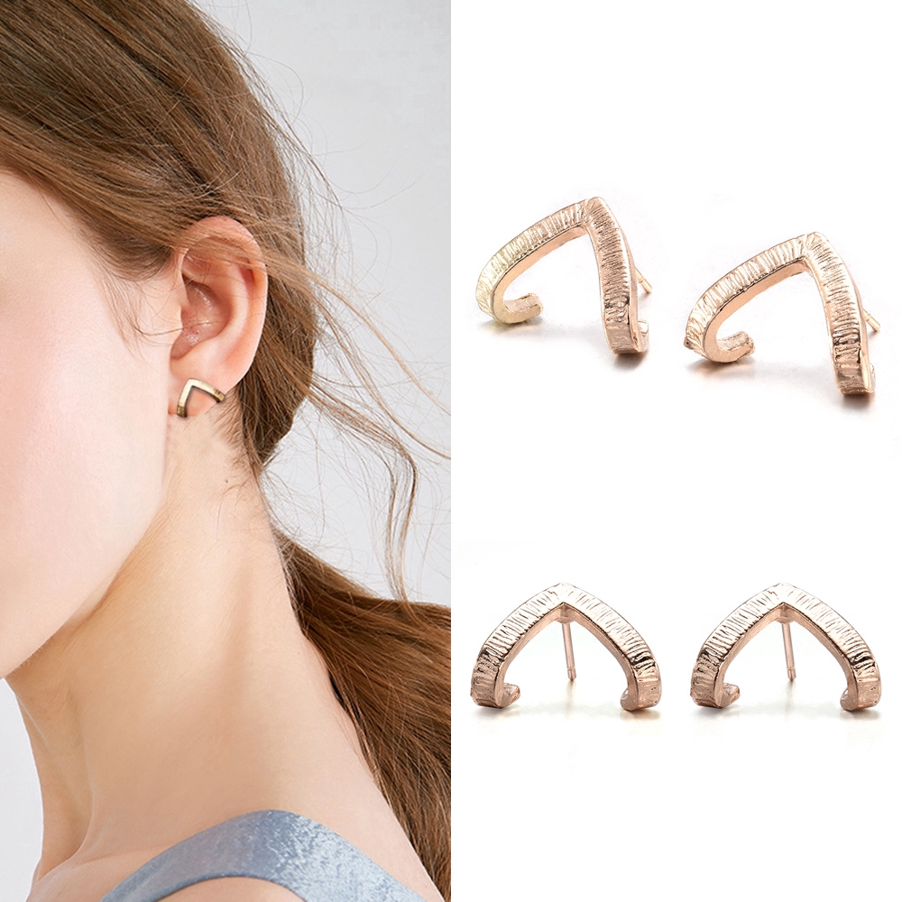 Stylish Simplicity V-type Triangle Geometric Pocket Metal Grain Stud Earrings