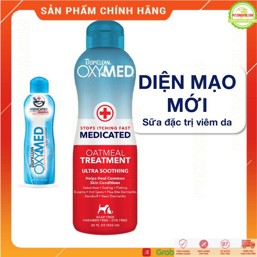 Sữa tắm Tropiclean cao cấp MỹFREESHIP OXYMED Medicated Oatmeal Treatment 592ml làm dịu, chấm dứt cơn ngứa trên chó mèo