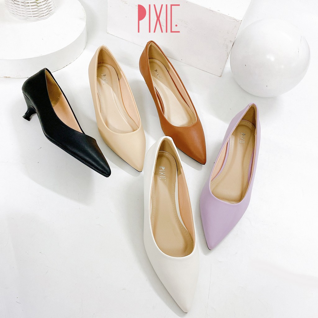 Mặc gì đẹp: [Hàng Tốt] Giày Cao Gót 3cm Mũi Nhọn Gót Nhỏ Trơn Basic Pixie X544