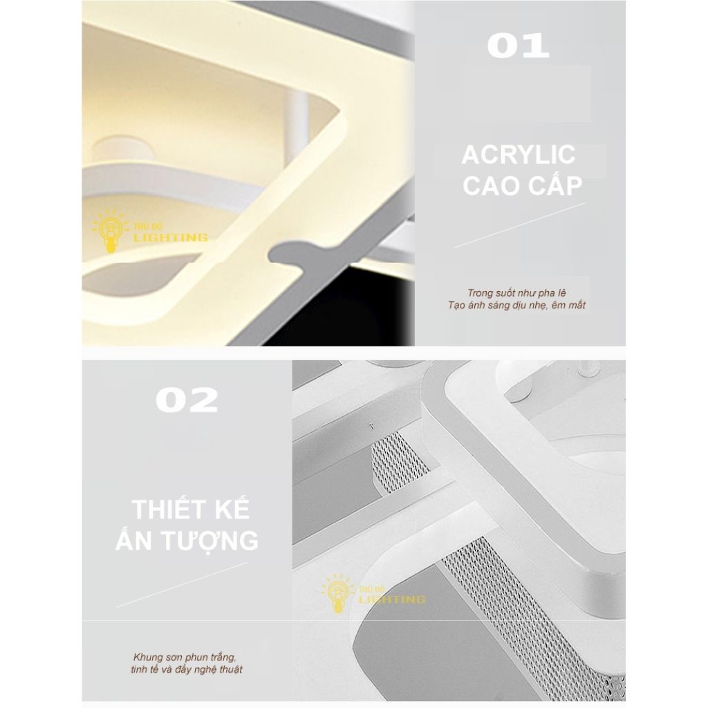 Đèn Ốp Trần Phòng Khách THỦ ĐÔ LIGHTING Điều Khiển Từ Xa Thiết Kế 5 Ô Vuông Với 3 Chế Độ Màu Tùy Chỉnh