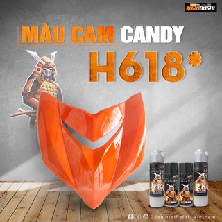 COMBO Sơn Samurai màu cam candy H618 gồm 5 chai đủ quy trình (Lót 2K04- Nền 124 - Màu bạc 1701- Màu H618  - Bóng 2K01)