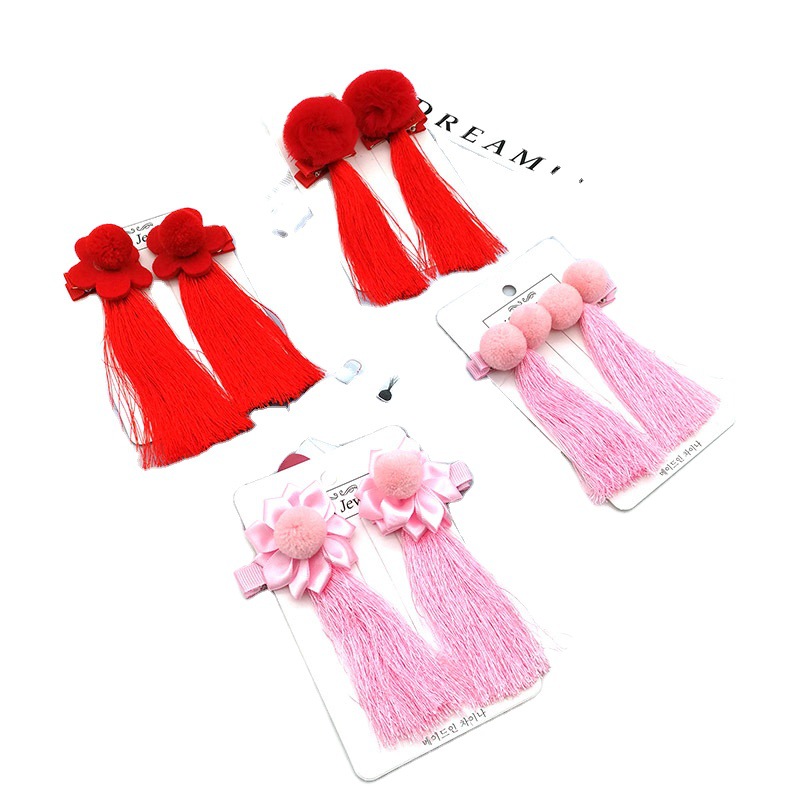 Cặp kẹp tóc màu đỏ nhiều mẫu tùy chọn phong cách Trung Hoa xinh xắn