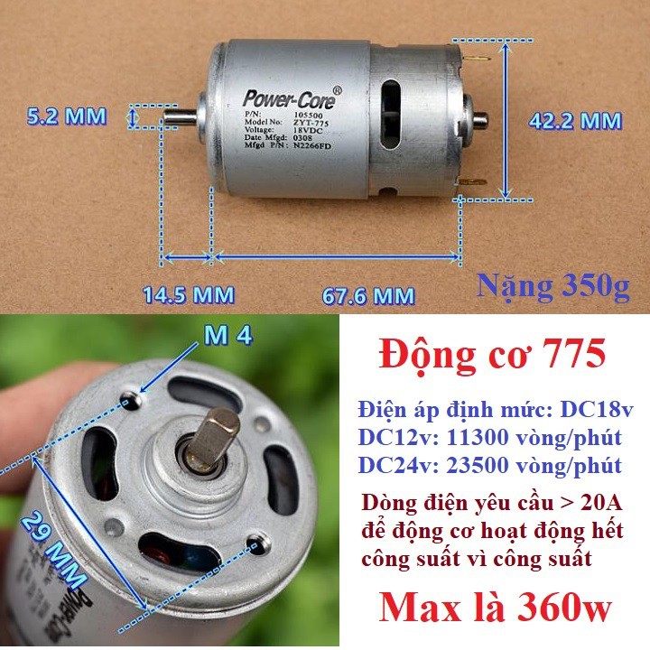 Các loại động cơ DC: 370, 540, 545, 775 và phụ kiện chế máy mài, máy cắt, máy khoan