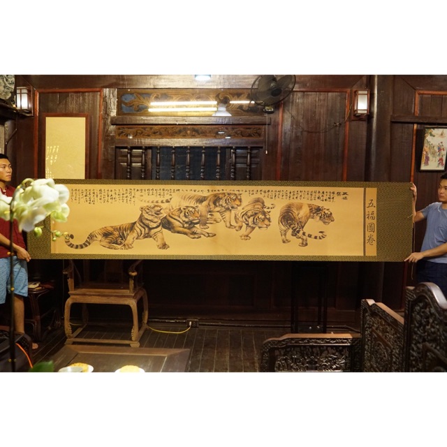 TRANH - TRANH NGŨ HỔ - TRANH TREO TƯỜNG - Tranh ngũ hổ 3m4x0,7m