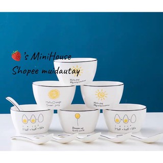 Bộ 6 bát 6 thìa sứ, bát vuông