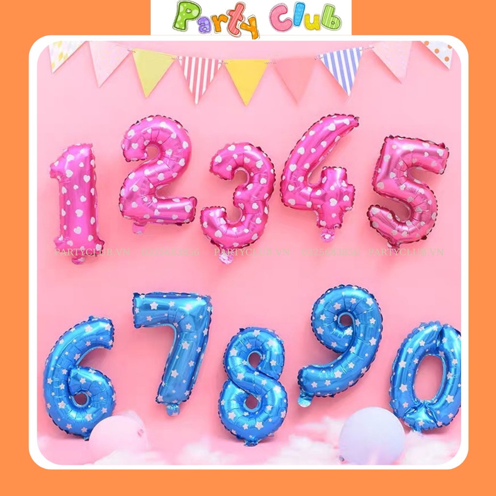 Bóng số tuổi sinh nhật màu xanh dương - hồng