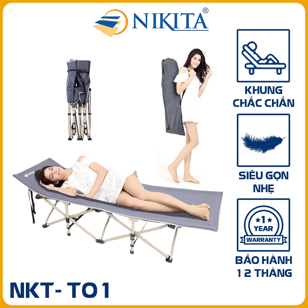 Giường xếp du lịch NIKITA - T01 Vải bạc chống thấm nước dễ dàng lau chùi - Tải trọng cao