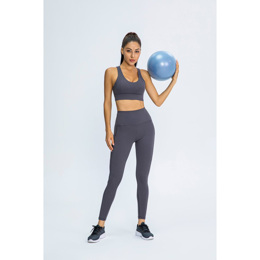 Bộ đồ tập gym yoga nữ áo bra quần dài kèm mút cao cấp hàng nhập Bin Sport BD112