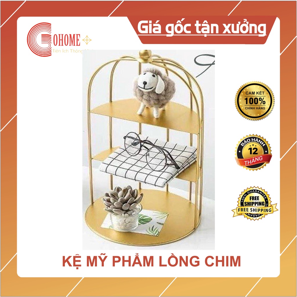 Kệ mỹ phẩm lồng chim 3 tầng decor bàn trang điểm kệ đựng đồ đa năng